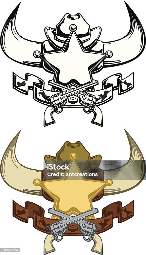 Emblema Western da Cowboy - arte vettoriale royalty-free di A forma di stella