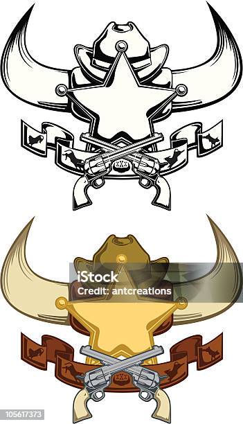 Emblema Western Da Cowboy - Immagini vettoriali stock e altre immagini di A forma di stella - A forma di stella, Arma da fuoco, Blasone