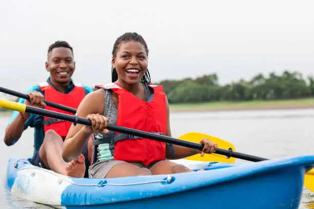 Couple canoeing in a lake