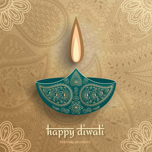 illustrations, cliparts, dessins animés et icônes de carte de voeux pour la célébration de festival diwali en inde. illustration vectorielle - diya