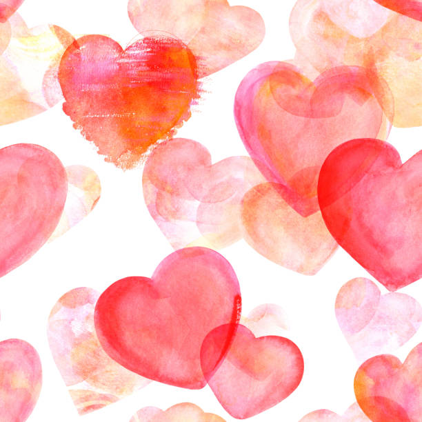 istock Seamless pattern of pastel watercolor hearts on white, Valentine day repeat print 1056193620