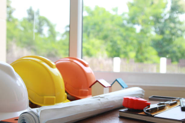 istock Architectural Office desk background construction project ideas concept, With drawing equipment 1056195814