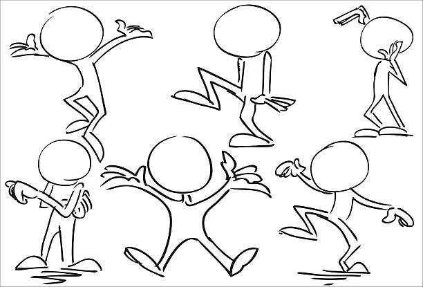 body_language_dance_happy.jpg Character drawn in pencil and ink, illustrated to be in vector format, separate layers easy to use, suitable for many cartoons and animation purpose.  caricature stock illustrations