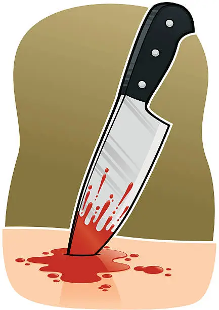 Vector illustration of Kitchen Knife Stab Blood Wound