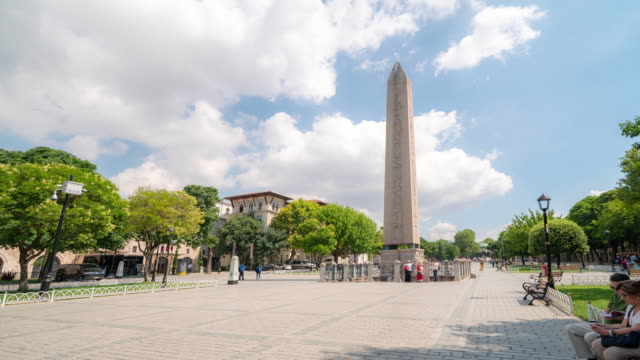 Timelapse: Traveler Crowd at Obelisk of Theodosius in old town square Istanbul Turkey