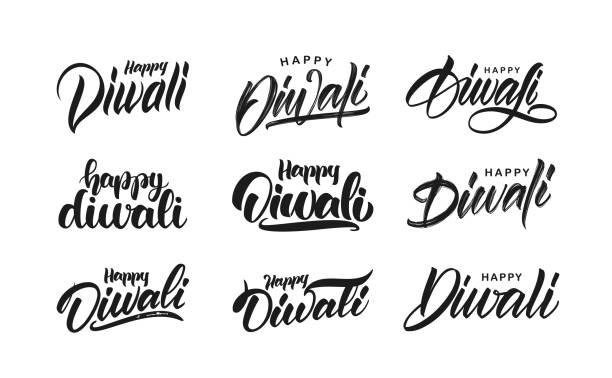 Big Set of Handwritten lettering type composition of Happy Diwali. Vector illustration. Big Set of Handwritten lettering type composition of Happy Diwali. Vector illustration diwali stock illustrations