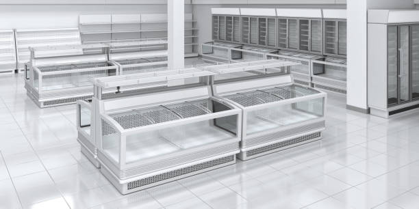 istock Section with refrigeration showcases in the supermarket. 1056202652