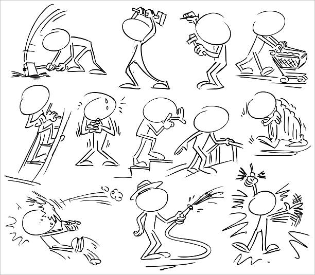 characters working and doing stuff Character drawn in pencil and ink, illustrated to be in vector format, separate layers easy to use, suitable for many cartoons and animation purpose.  shivering stock illustrations