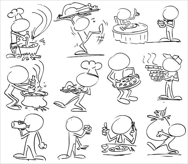 food and cooking Character drawn in pencil and ink, illustrated to be in vector format, separate layers easy to use, suitable for many cartoons and animation purpose. glass cup of boiling water stock illustrations