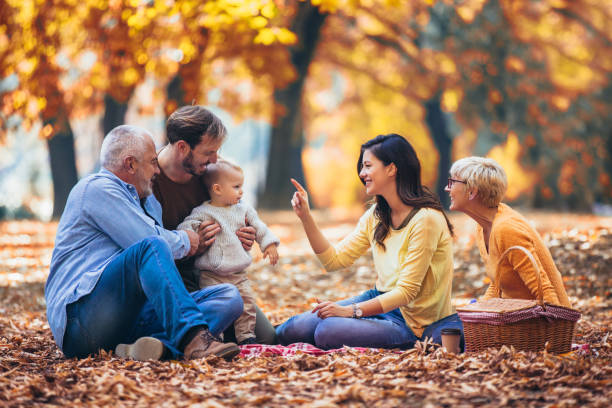 istock Multl generation family in autumn park having fun 1056205634