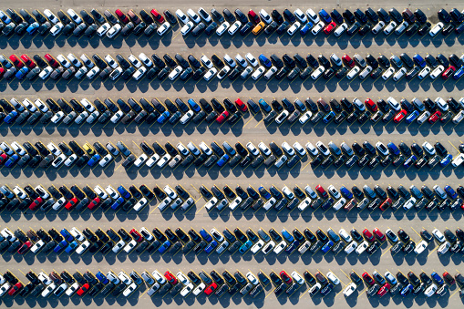 Aerial View of Rows of Cars