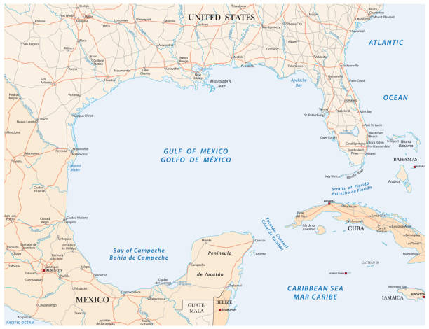 mapa drogowa zatoki meksykańskiej - map gulf of mexico cartography usa stock illustrations