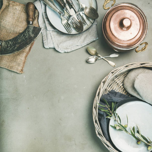 istock Food cooking minimalistic background over grey background, square crop 1056213332