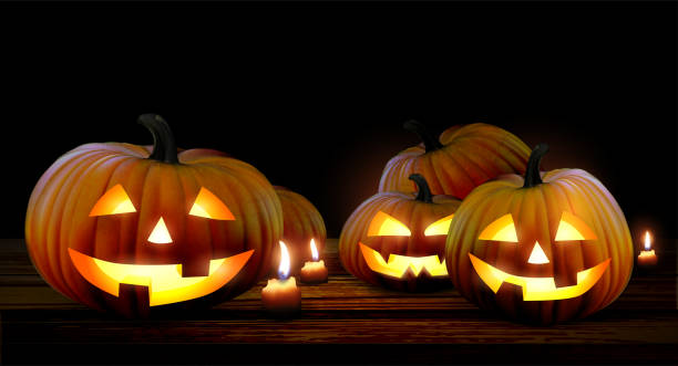 istock Halloween background with pumpkins. High detailed realistic illustration 1056213392