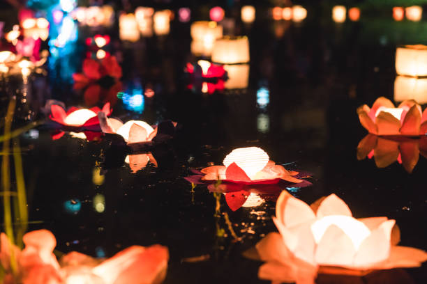 istock Chinese lanterns floating in lake 1056213434