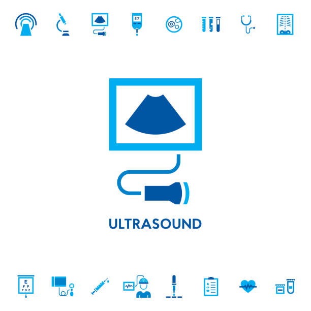illustrazioni stock, clip art, cartoni animati e icone di tendenza di icona del vettore diagnostico ad ultrasuoni - scansione scientifica