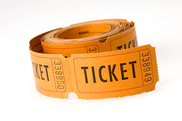 istock Roll of orange raffle tickets on white background 105622144