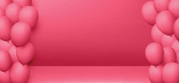 istock Pink festive background with balloons. Holiday decoration. 1056227782