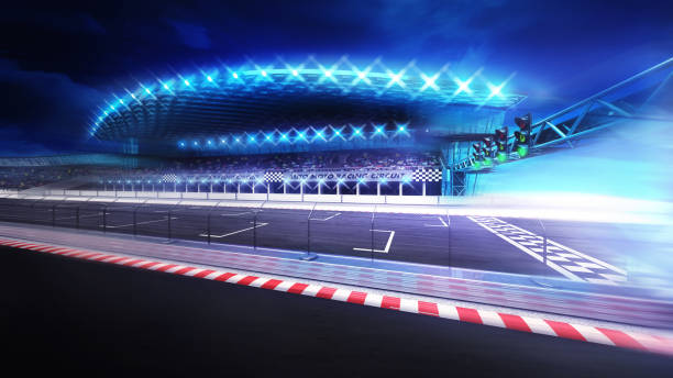 istock finish line gate on racetrack with stadium in motion blur 1056229008