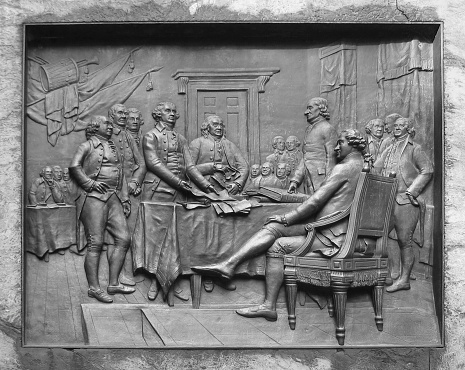 metallic relief in Boston (USA) showing the Declaration of Independence