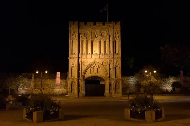 Abbey Gate at night in Bury St Edmunds, Suffolk