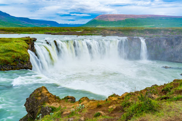istock Summer scene of Godafoss Waterfall in cloudy day 1056239142