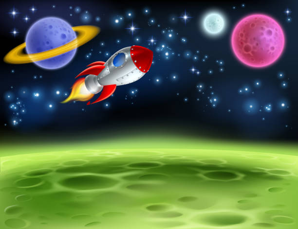 illustrations, cliparts, dessins animés et icônes de l’espace planète cartoon fond - characters exploration colors old fashioned