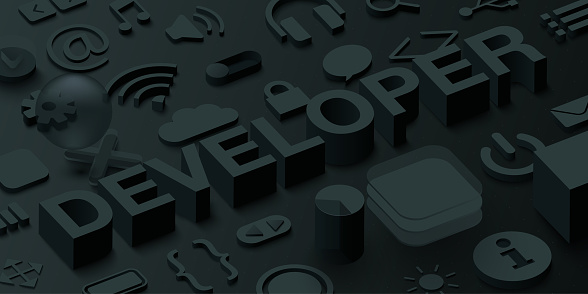 Development Background Black Black 3d Developer Background With Web Symbols Stock Illustration ...