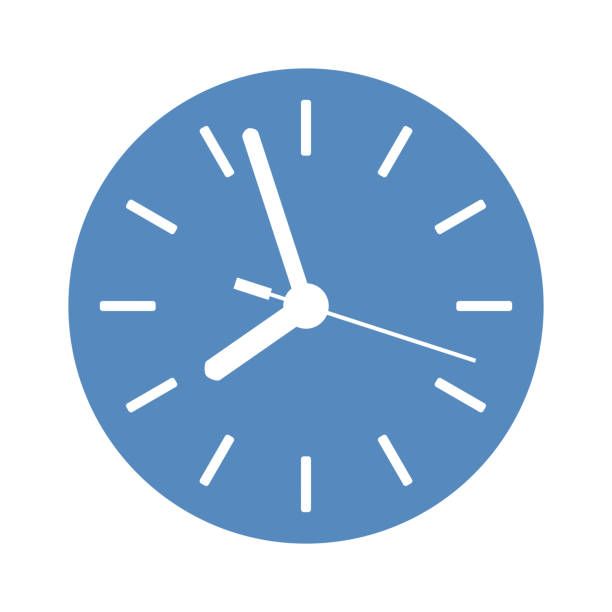 파란색 원에 시계 아이콘 - clock ticking stock illustrations
