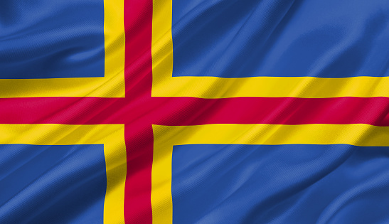 Aland flag waving with the wind, 3D illustration.