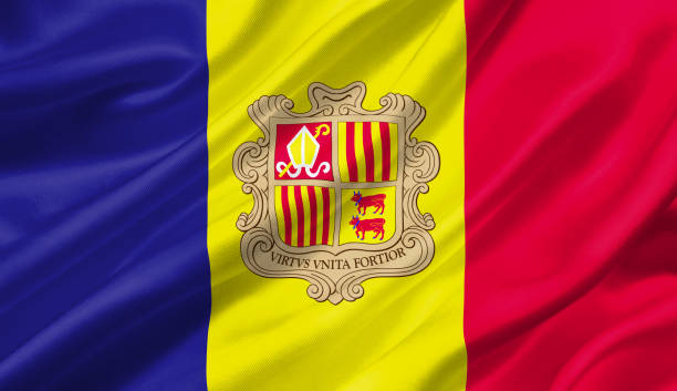 Andorra flag waving with the wind, 3D illustration.