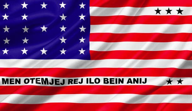 istock Bikini Atoll flag waving with the wind, 3D illustration. 1056254878