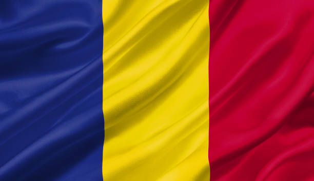 istock Romania flag waving with the wind, 3D illustration. 1056257790