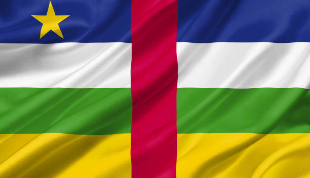 istock Central African Republic flag waving with the wind, 3D illustration. 1056257910