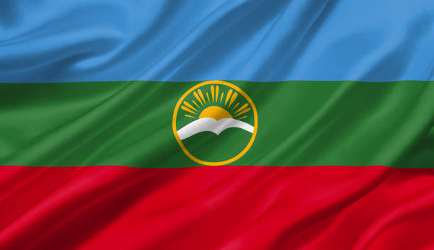istock Karachay Cherkessia flag waving with the wind, 3D illustration. 1056258078