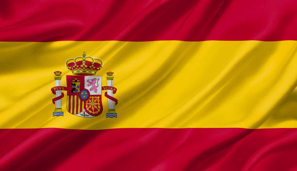 istock Spain flag waving with the wind, 3D illustration. 1056262666