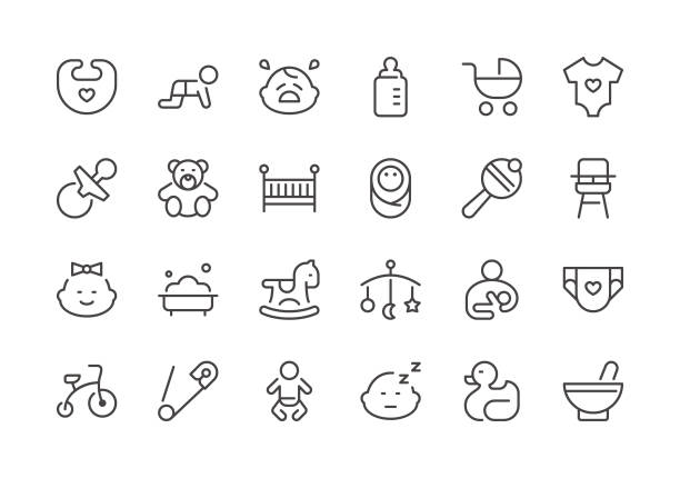 Baby - Regular Line Icons Baby - Regular Line Icons - Vector EPS 10 File, Pixel Perfect 24 Icons. high chair stock illustrations