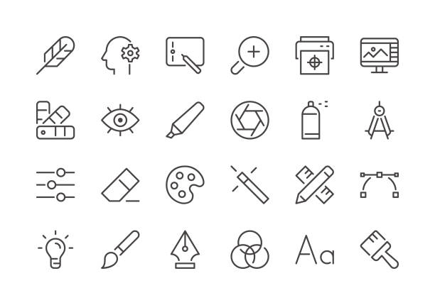 Graphic Designer - Regular Line Icons Graphic Designer - Regular Line Icons - Vector EPS 10 File, Pixel Perfect 24 Icons. color swatch stock illustrations