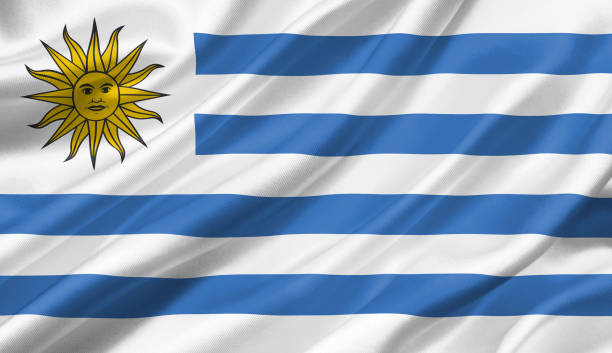 istock Uruguay flag waving with the wind, 3D illustration. 1056265466