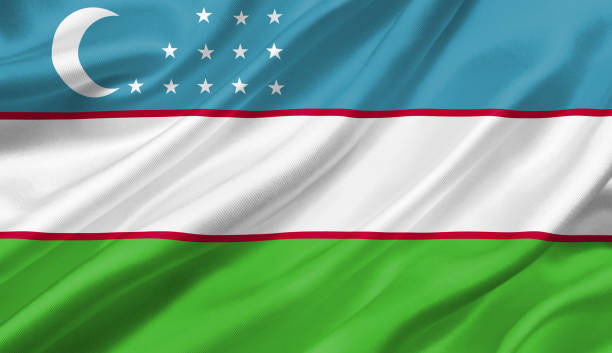 istock Uzbekistan flag waving with the wind, 3D illustration. 1056265496