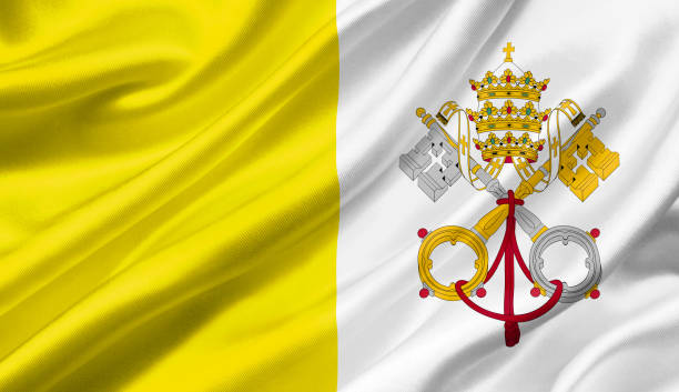 istock Vatican City State flag waving with the wind, 3D illustration. 1056265578