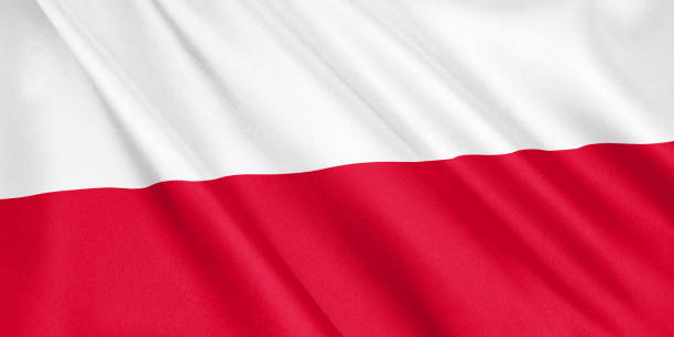 istock Poland flag waving with the wind, wide format, 3D illustration. 3D rendering. 1056265782