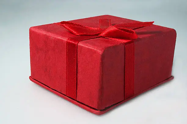 Red present box in a wide angle presentation!