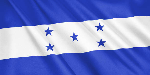 istock Honduras flag waving with the wind, wide format, 3D illustration. 3D rendering. 1056268470