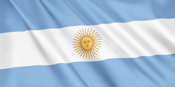 istock Argentina flag waving with the wind, wide format, 3D illustration. 3D rendering. 1056269880