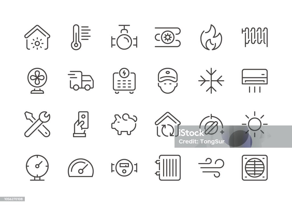 Heating and Cooling - Regular Line Icons Heating and Cooling - Regular Line Icons - Vector EPS 10 File, Pixel Perfect 24 Icons. Icon Symbol stock vector