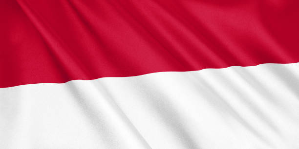 istock Indonesia flag waving with the wind, wide format, 3D illustration. 3D rendering. 1056270284