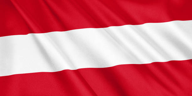 istock Austria flag waving with the wind, wide format, 3D illustration. 3D rendering. 1056271326