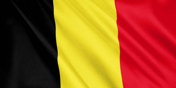 istock Belgium flag waving with the wind, wide format, 3D illustration. 3D rendering. 1056272614