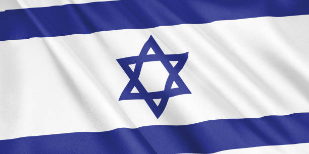 istock Israel flag waving with the wind, wide format, 3D illustration. 3D rendering. 1056274350